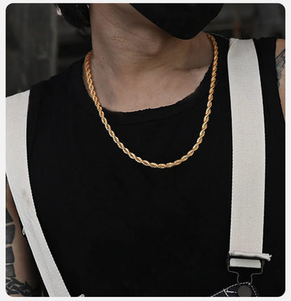 Vnox Dainty Gold Color Rope Chain Necklaces for Women Men,Chic Twisted Collar, Waterproof Stainless Steel Link 2/3/4/5mm Width