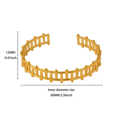 Free Shipping Classic Texture Geometric Open Bangle Bracelet For Women Stainless Steel Gold Color Exquisite Bracelet Jewelry