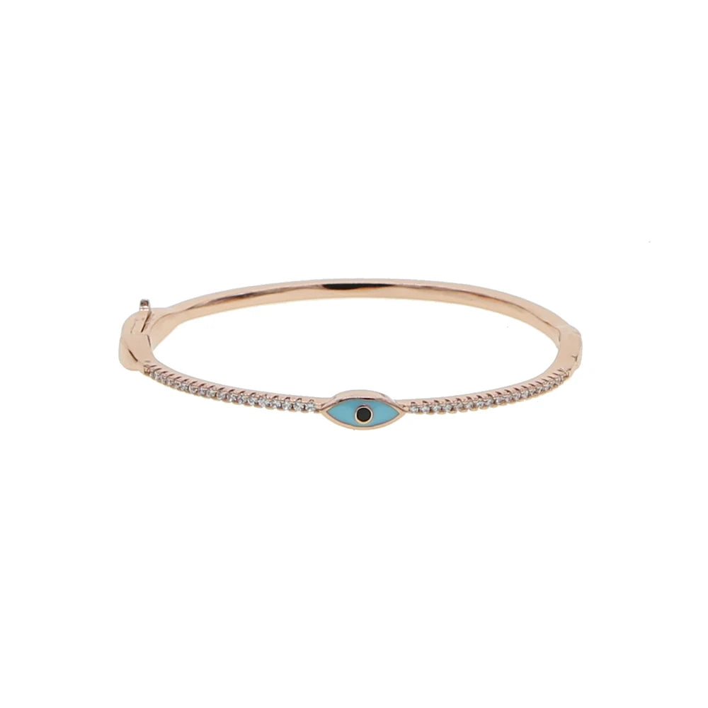 Rose Gold Color Enamel Evil Eye Bangle Bracelet for Women Bohemia Boho Lucky Turkish Evil Eye Jewelry Fashion Wholesal