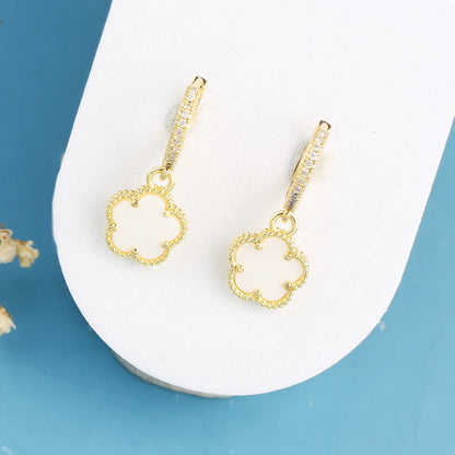 High Quality Natural Stone Five Leaf Flower Drop Earrings Simple for Woman Fashion Party Trend Zircon Jewelry Clover Gift