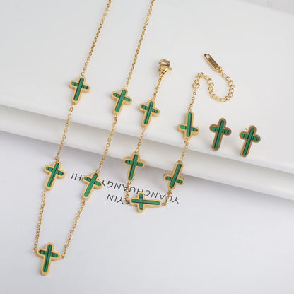 3PCS Hot Sale Stainless Steel Cross Bracelet Jewelry Set Necklace Earrings Charming for Women Luxury Daily Party Jewelry Gift