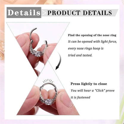 6Pcs 16G Fashion Stainless Steel Septum Clicker Nose Rings,Cartilage Tragus Helix Daith Earring Hypoallergenic Piercing Jewelry