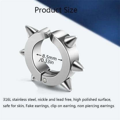 2/4pcs Punk Style 316L Stainless Steel Spine Earring,Clip On Non Piercing Hoop Earring Fashion Fake Piercing Jewelry