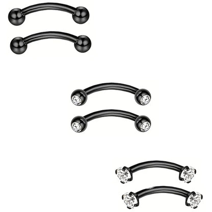 6Pcs Elegant Fashion 316 Stainless Steel Curved Barbell Eyebrow Ring,Inlaid Shiny Zircon Belly Lip Ring Body Piercing Jewelry