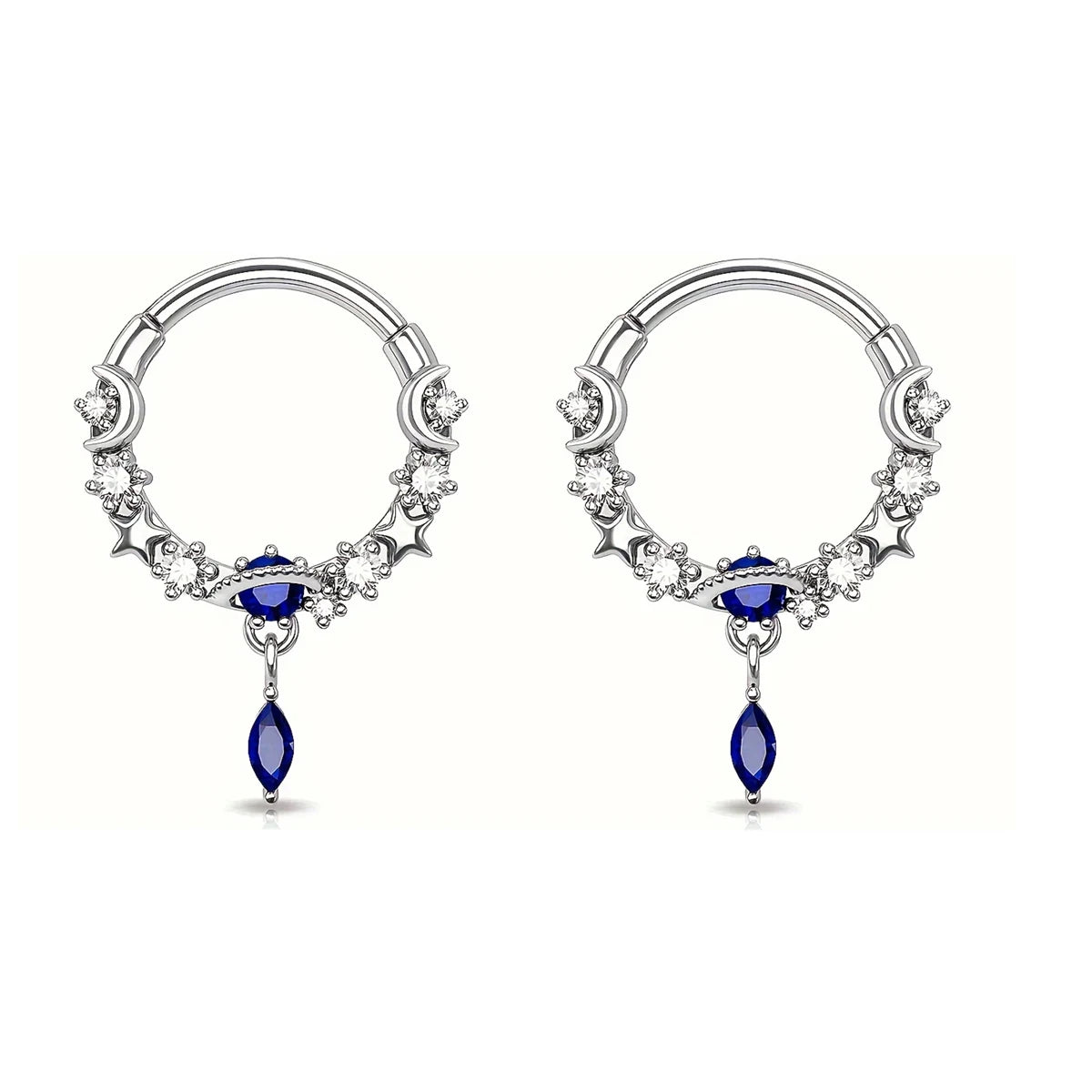 1/2Pcs 16G Inlaid Shiny Moon Star Zircon Dangle Hoop Nose Ring For Women Men Girl,Daith Tragus Cartilalge Piercing Jewelry