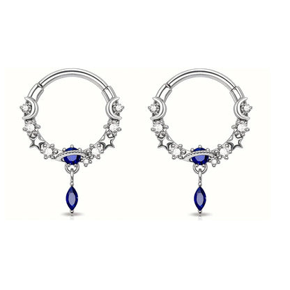 1/2Pcs 16G Inlaid Shiny Moon Star Zircon Dangle Hoop Nose Ring For Women Men Girl,Daith Tragus Cartilalge Piercing Jewelry