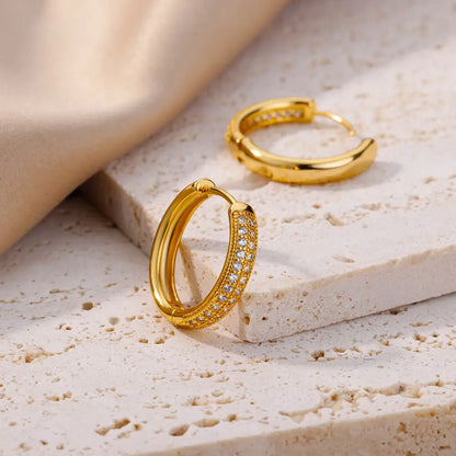 Luxury Zircon Round Earrings for Women Girls Cubic Zirconia Stainless Steel Hoop Ciercing Earring 2023 Trend Aesthetic Jewelry