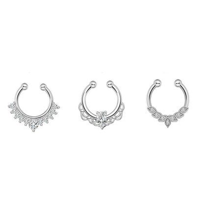 3/6pcs 16G 316L Stainless Steel Bat Fake Septum Ring,Non-Pierced Fake Nose Rings Clip On Nose Hoop Faux Septum Piercing Jewelry