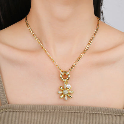 New Arrival Luxury Botanical Flower Sunflower Zirconia Pendant Necklace Glamorous for Woman Girl New Trend Neck Jewelry Gift