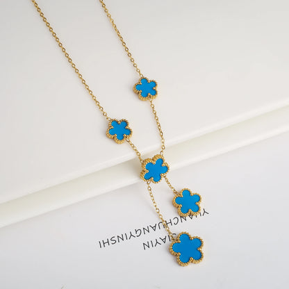 High Quality Stainless Steel Five Leaf Flower Women Jewelry Set Bracelet Necklace Earrings Simple for Woman Clover Brand Jewelry