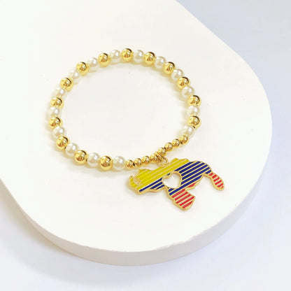New Fashion Venezuelan Mexican Dominican Map Pendant Woven Pearl Chain Bracelet for Men Women Party Jewelry National Day Gift