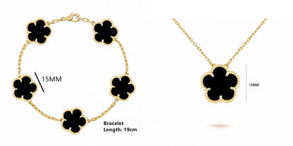 Simple 15mm Natural Shell Stone Five-Leaf Flower Set Bracelet Necklace Classic Flower Woman Jewelry Sets For Party Daily Wear