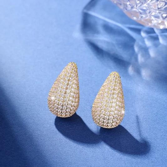 Classic Hot Sale Sparkling Zirconia Teardrop Comma Studs Earrings High Quality Women Fashion Party Wedding Jewelry Accessories