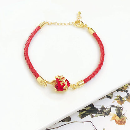 New Arrival Red Heart-Shaped Crystal Gold-Plated Flower Leaf Leather Bracelet Luxury For Women Girls Travel Vacation Jewelry