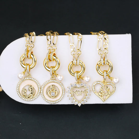 6 Style Mother's Day Gift Heart Shape Mom Pendant Gold Plated Necklace Classic for Woman Party Birthday Aesthetic Jewelry Gift