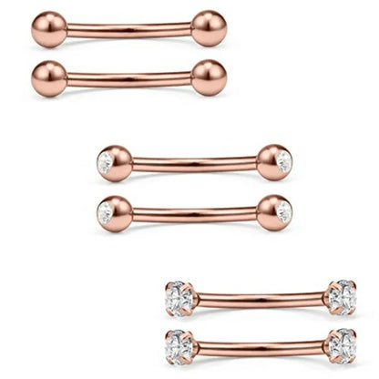 6Pcs Elegant Fashion 316 Stainless Steel Curved Barbell Eyebrow Ring,Inlaid Shiny Zircon Belly Lip Ring Body Piercing Jewelry