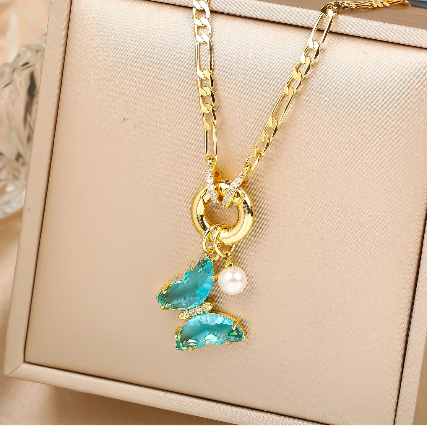 13 Color Cute Insect Butterfly Crystal Pearl Pendant Necklace Luxury for Woman Girl New Fashion Party Aesthetic Jewelry Gift