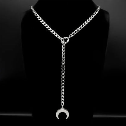 Heart Star O-ring Long Chain For Women Men Punk Rock Necklace Stainless Steel Cuban Necklaces Simple Adjustable Y-Necklace