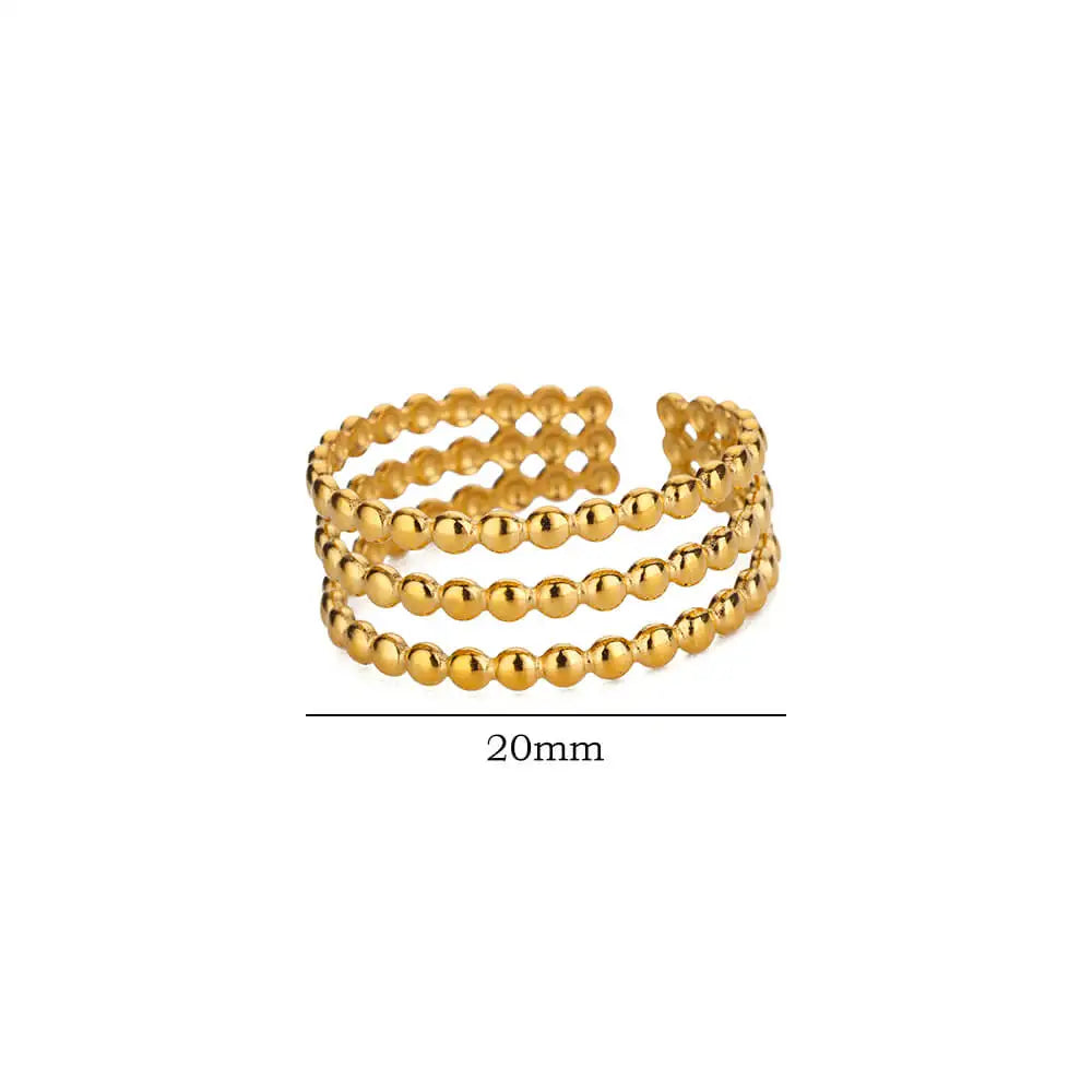 Cute Multilayered Beads Chain Ring For Women Stainless Steel Gold Color Minimalist Finger Ring 2024 Trend Wedding Jewelry Gift