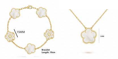Simple 15mm Natural Shell Stone Five-Leaf Flower Set Bracelet Necklace Classic Flower Woman Jewelry Sets For Party Daily Wear