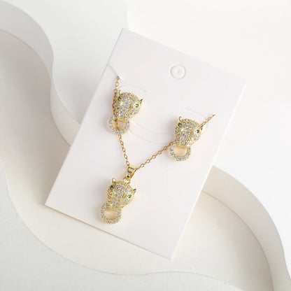 New Cute Zirconia Animal Bear Dolphin Leopard Dog Pendant Necklace Set Girls Anti-Allergy Earrings Holiday Party Gift Wholesale