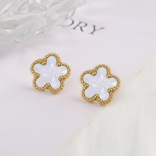 6 Colors Simple Botanical Five Leaf Flower Stainless Steel Stud Earring Classic for Woman Party Jewelry Accessories Clover