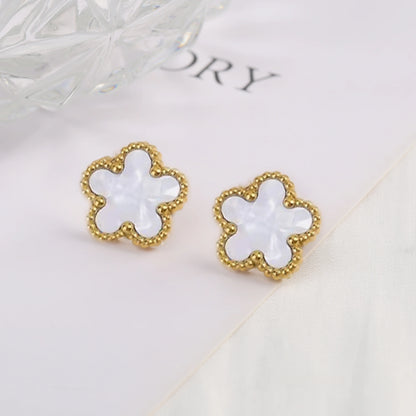 Trending Shell Flower Stainless Steel  Five Leaf Flower Stud Earrings for Women Clover Ear Piercing Fashion Jewelry Party Gifts