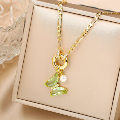 13 Color Cute Insect Butterfly Crystal Pearl Pendant Necklace Luxury for Woman Girl New Fashion Party Aesthetic Jewelry Gift