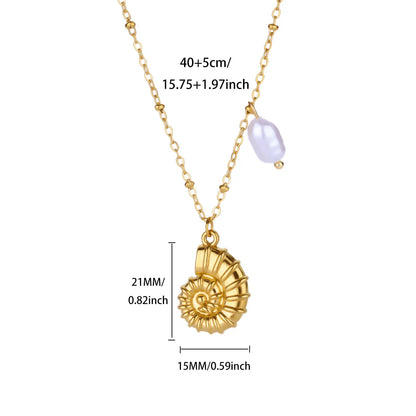 Free Shipping Beach Counch Pendant Necklace for Women Stainless Steel Chain Collar Imitation Pearl Necklaces Wedding Jewelry