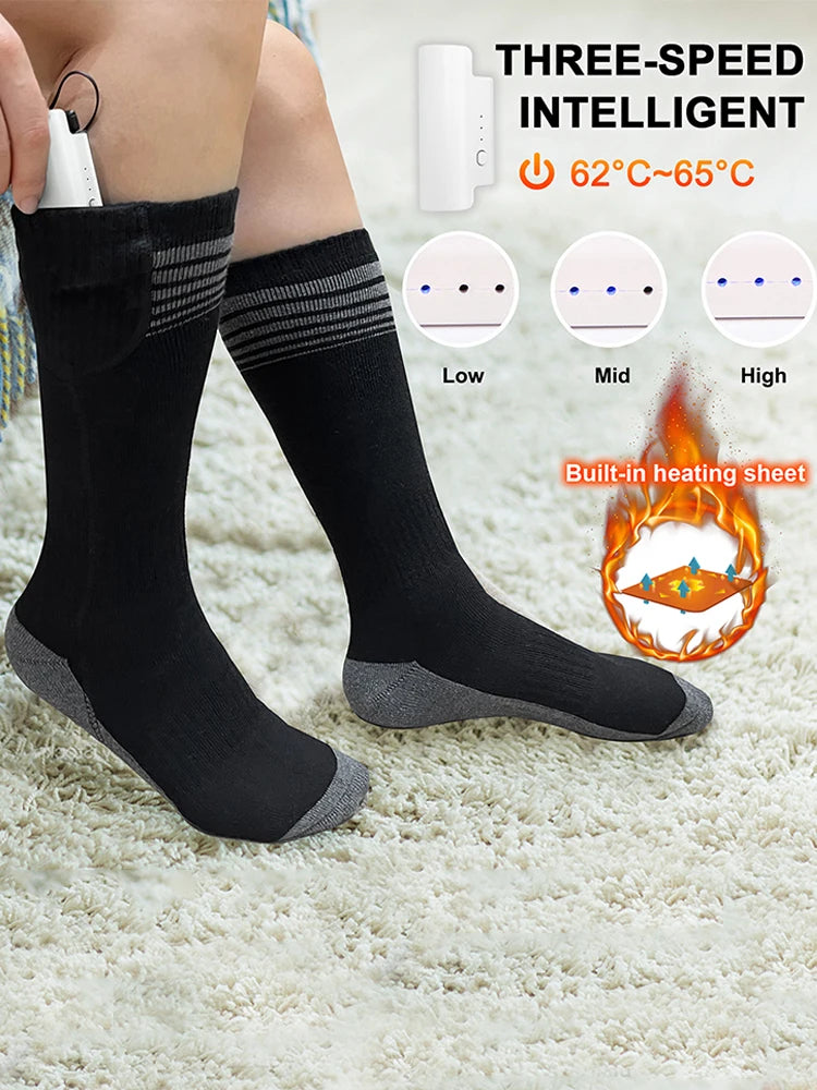 1 Pair Heated Socks Motorcycle Electric Heating Socks Rechargeable Battery Winter Thermal Thick Stockings Men Women Foot Warmer