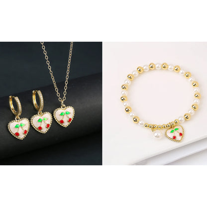 13 Style Choice 3pcs Lucky Red Cherry Crystal Fruit Bracelet Necklace Earrings Jewelry Set Luxury for Women Daily Party Jewelry