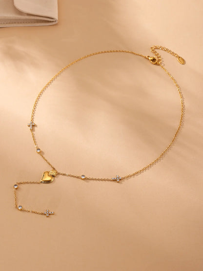 Elegant Stainless Steel Women Necklace Long Cross Pendant Round Zircon Chain Waterproof Luxury Charm Jewelry
