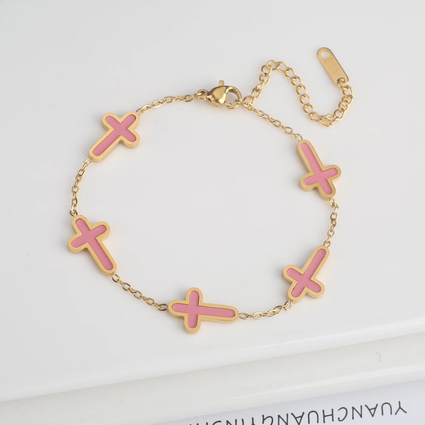 Stylish Stainless Steel Gothic Cross Adjustable Chain Bracelet for Man Woman Simple Daily Party Gold Color Religious Jewelry