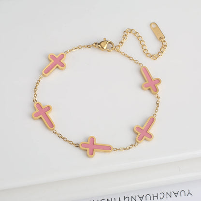 Stylish Stainless Steel Gothic Cross Adjustable Chain Bracelet for Man Woman Simple Daily Party Gold Color Religious Jewelry