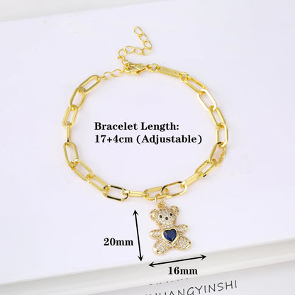 New Fashion Animal Bear Crystal Adjustable Copper Bracelet for Man Woman Punk Party Aesthetic Zirconia Jewelry Fine Gift