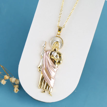 18K Gold Plated Religious Figures St. Jude Necklace Earrings Jewelry Set Simple for Woman Christian Catholic Jewelry Daily Wear