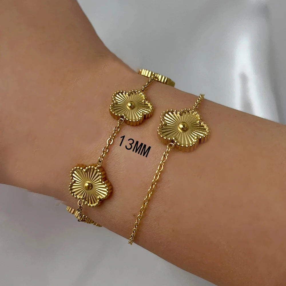 Classic Black/Gold/Silver Stainless Steel Metal Laser Five Leaf Flower Bracelet for Woman Brand Jewelry Party Gift Clover