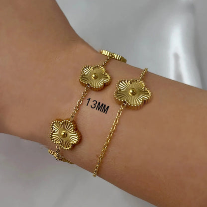 Classic Black/Gold/Silver Stainless Steel Metal Laser Five Leaf Flower Bracelet for Woman Brand Jewelry Party Gift Clover