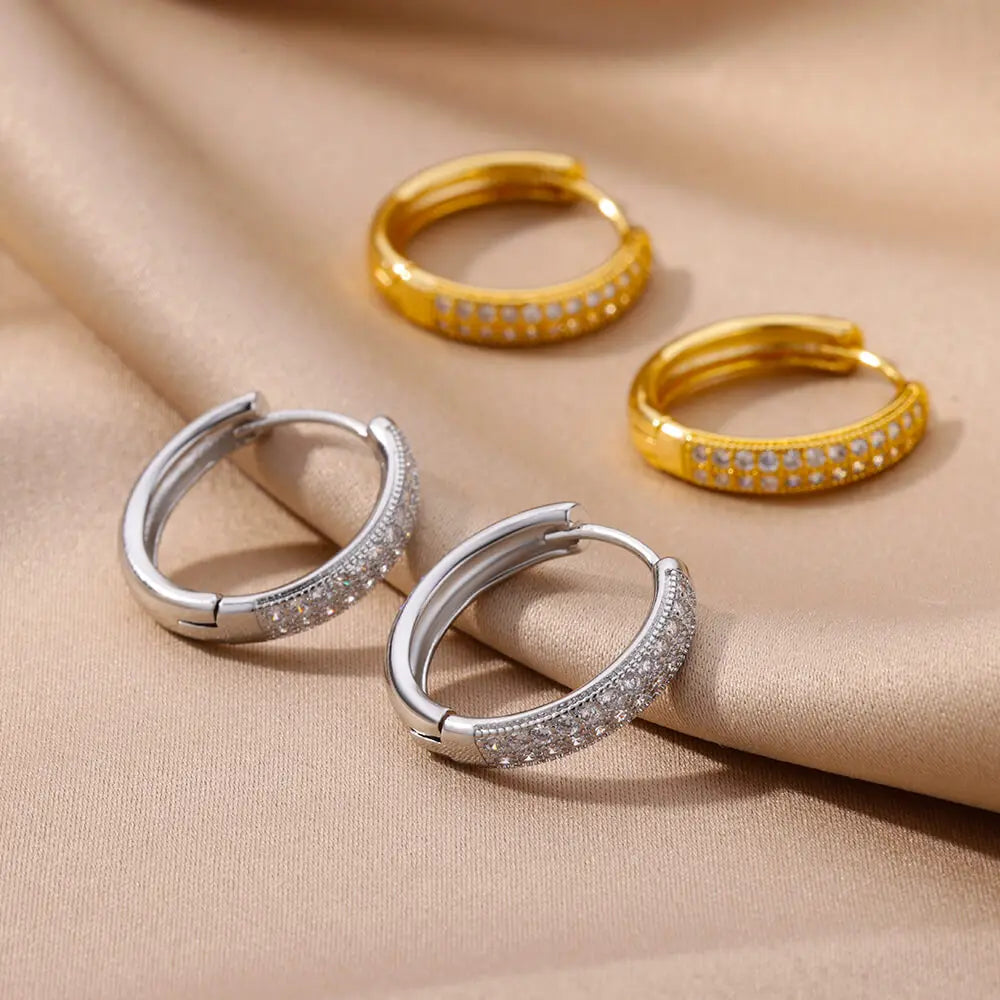 Luxury Zircon Round Earrings for Women Girls Cubic Zirconia Stainless Steel Hoop Ciercing Earring 2023 Trend Aesthetic Jewelry