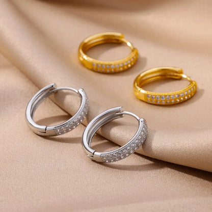 Luxury Zircon Round Earrings for Women Girls Cubic Zirconia Stainless Steel Hoop Ciercing Earring 2023 Trend Aesthetic Jewelry