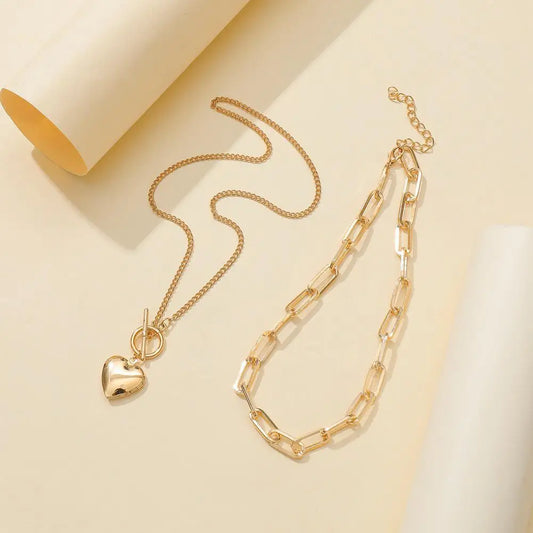 Alloy Pendant Necklace Love Heart Pendant Fashion Women Chunky Chain Necklace OT Buckle for Gift for Party Wedding Travel