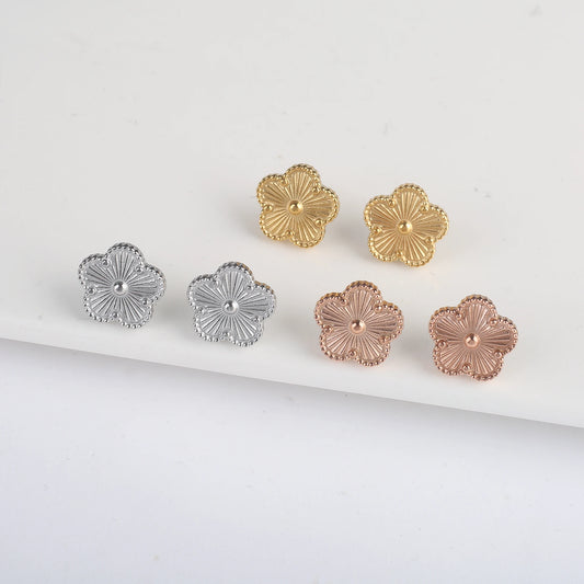 High-Quality Stainless Steel Five-Leaf Flower Clover Ladies Studs Earrings Simple For Woman Plum Flower Jewelry Party Gift