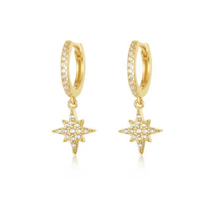 2Pcs Fashion Stainless Steel Star and Moon Pendant Earrings,Cubic Zirconia Cartilage Earring Hypoallergenicity Piercing Jewelry