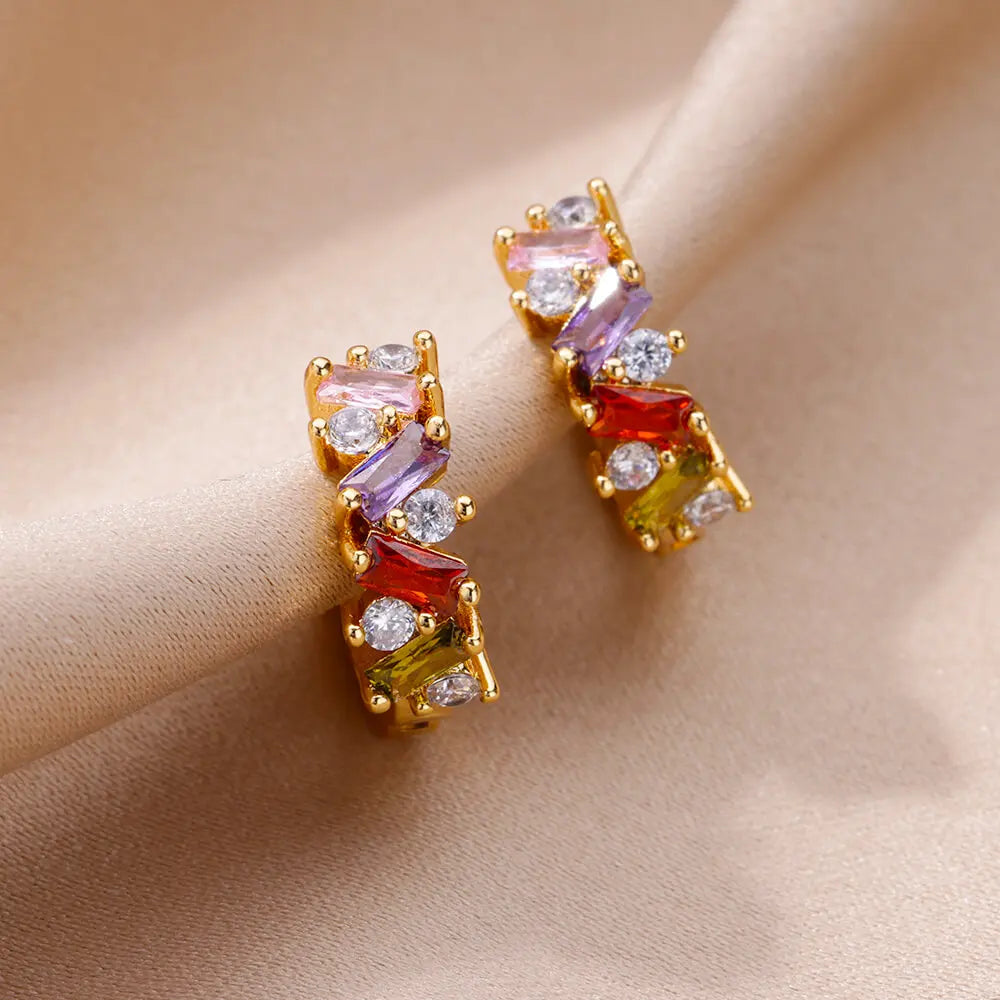 Blue Zircon Earring For Women Girls Stainless Steel Shiny Crystal Hoop Piercing Earring 2024 Trend Luxury Wedding Jewelry Gift