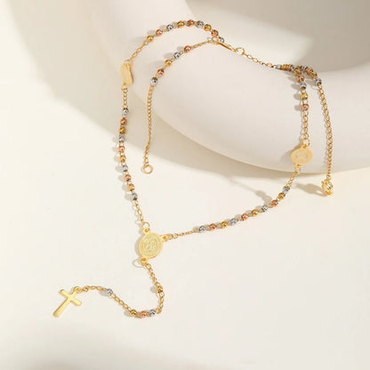 Beads Rosary Necklace Cross Pendant For Women,virgin Mary St Benedict Y Shape Drop Necklace, Protection Jewelry