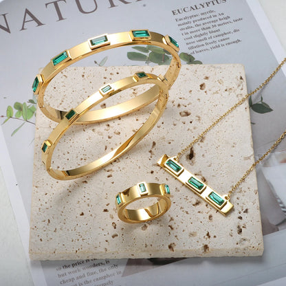 Luxury Open Cuff Bangles Bracelets Crystal Zirconia Rose Gold Color Stainless Steel Bracelet for Women Men  Fashion Jewelry