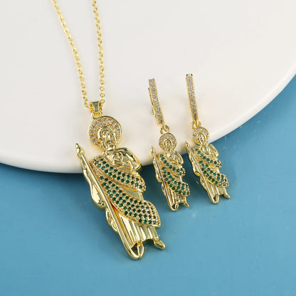 18K Gold Plated Religious Figures St. Jude Necklace Earrings Jewelry Set Simple for Woman Christian Catholic Jewelry Daily Wear