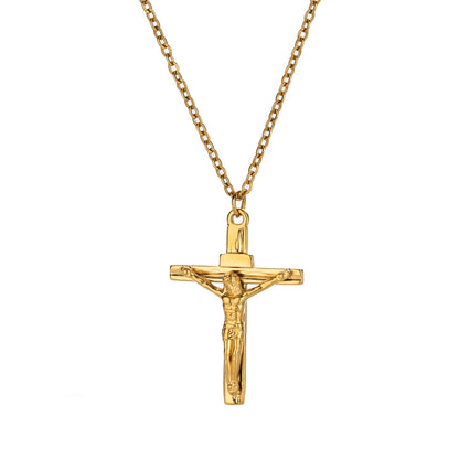 Stainless Steel Jesus Cross Necklace For Women Men Gold Color Caravaca Angels Crucifix Charm Choker Rapper Jewelry Hip Hop Gift