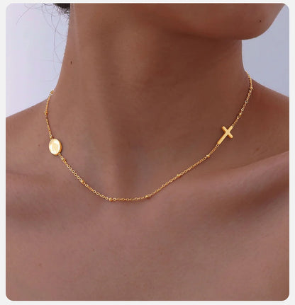 Vnox Dainty Sideway Cross Necklaces, Women's Virgin Mary Charm Collar, Adjustable Stainless Steel Jewelry