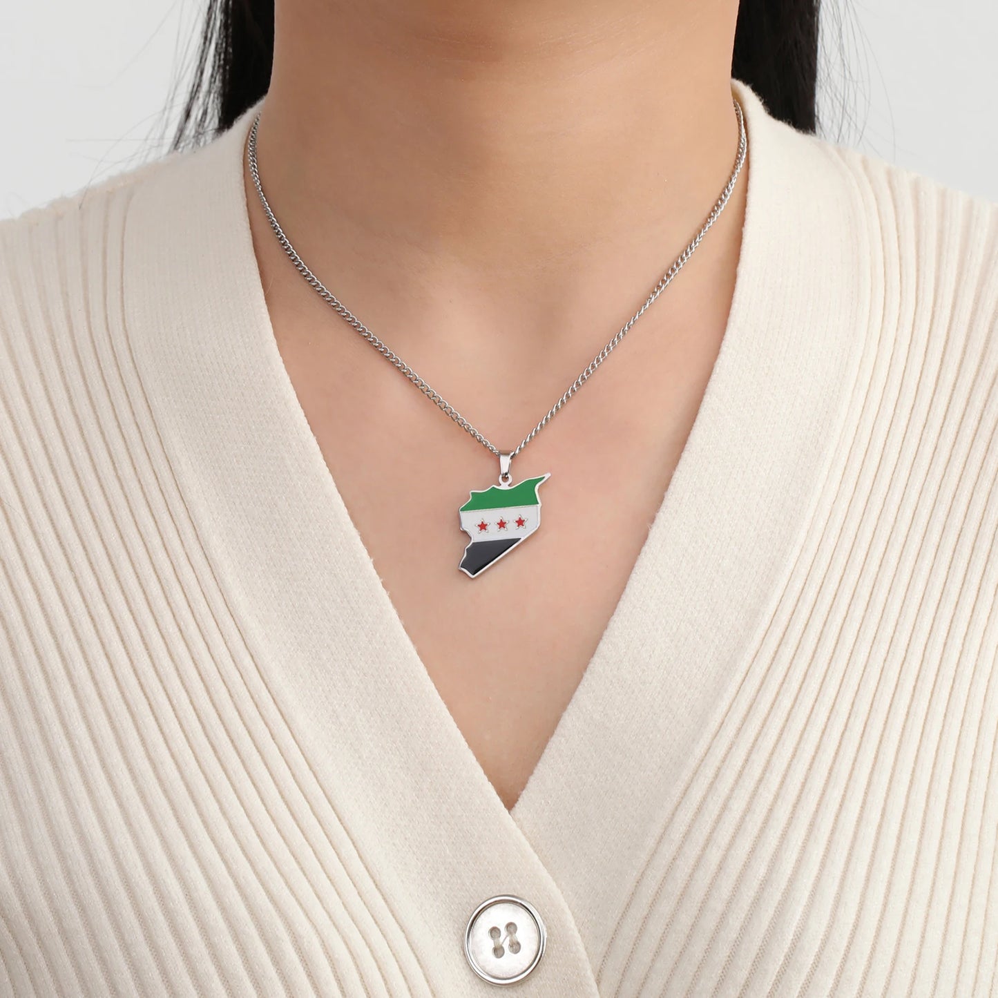 LIKGREAT Trendy Syria Map Flag Pendant Necklaces Stainless Steel Syrians Map Hiphop Jewelry Gift for Women Men